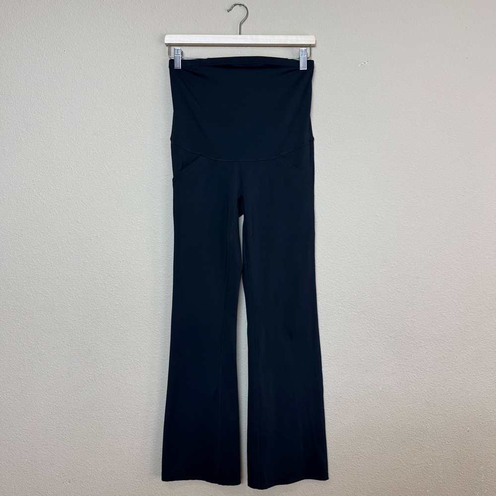Posh Divah pants women medium stretchy maternity flared leggings black